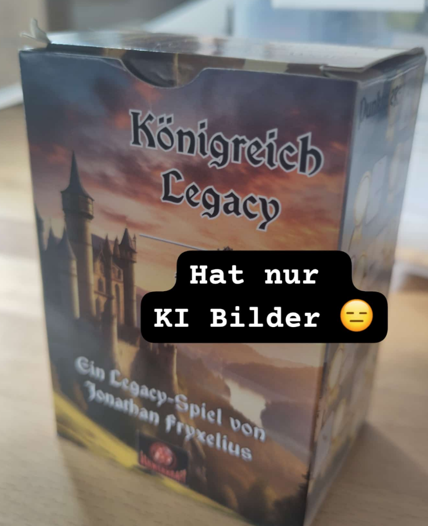 KIngdom Legacy Spielbox mit Hinweis auf KI Bilder